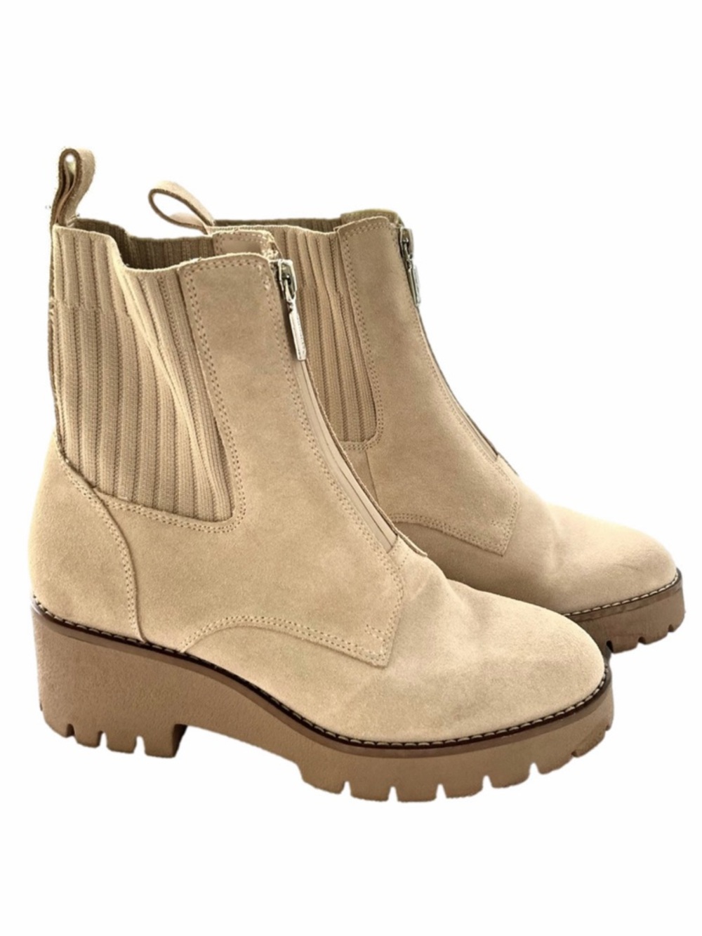Blondo Demaria Sand Size 7.5 Boots Waterproof Suede Bootie Ankle Knit Collar